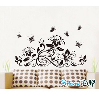 SALE Transparent wall sticker สติ๊กเกอร์ติดผนัง เถาดอกไม้สีดำ สไตล์ C (กว้าง120cm.xสูง70cm.)