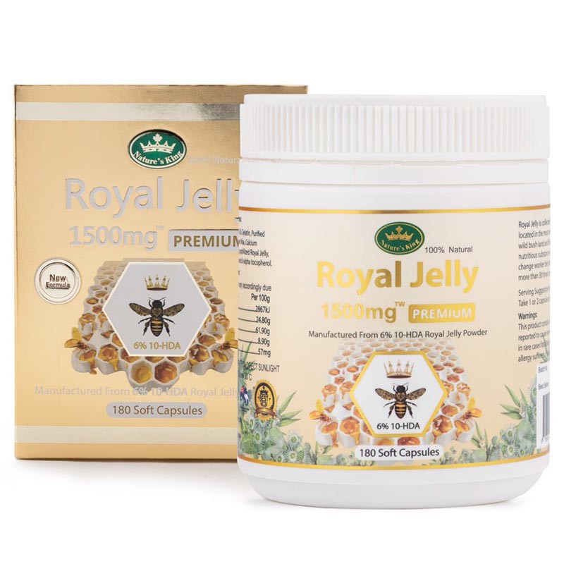 ร้านไทย ส่งฟรี นมผึ้งพรี่เมี่ยมNatures King Royal Jelly 1500 Mg. 180 เม็ด สูตรใหม่ล่าสุด ที่ดีกว่าเดิม& เก็บเงินปลายทาง
