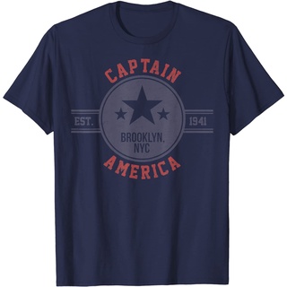 เสื้อยืดผ้าฝ้ายพรีเมี่ยม เสื้อยืด พิมพ์ลาย Marvel Captain America Est.1941 Star Badge สไตล์วินเทจ