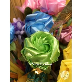 Missribbinริบบิ้นพับเหรียญ เนื้อทราย ตราระฆัง เลือกสีได้