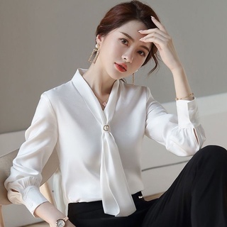 เสื้อเชิ้ตแขนยาว ผ้าชีฟอง สีขาว แฟชั่นฤดูใบไม้ร่วง สไตล์เกาหลี ตะวันตก สําหรับผู้หญิง 2021