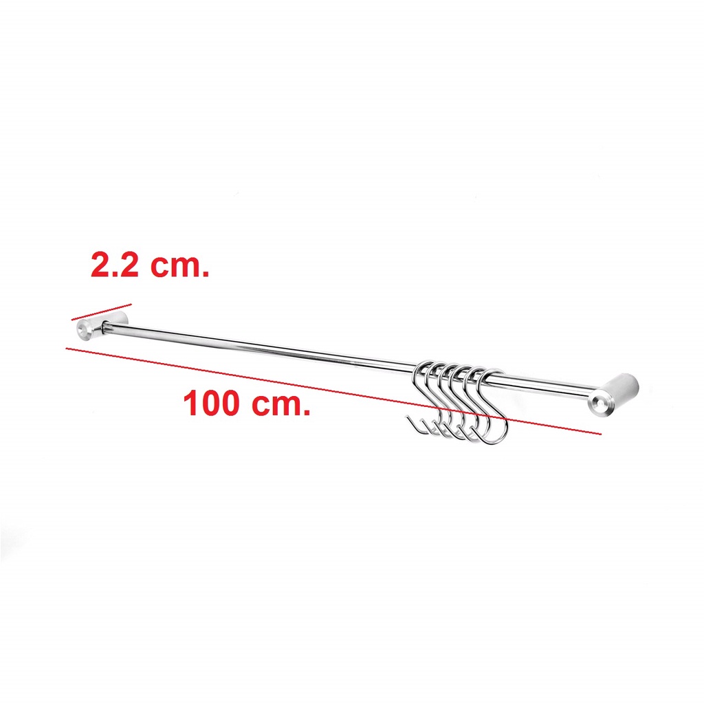 Kowa homeware ราวแขวนอเนกประสงค์ติดผนัง ขนาด 100 ซม.แถมตะขอตัว S 5 ชิ้น Stainless Steel SUS 304 100% - รูปที่ 2