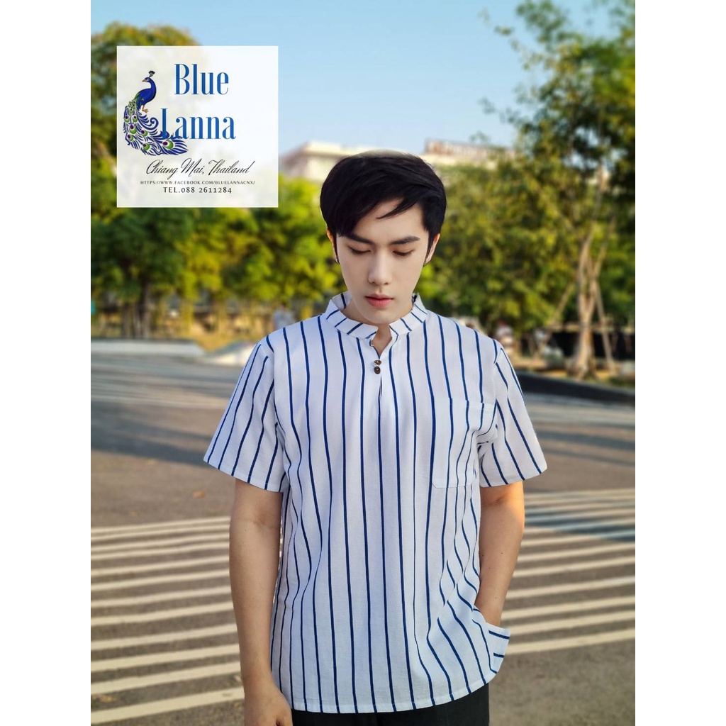 เสื้อผู้ชายคอจีนผ้าฝ้ายเมืองเหนือพิมพ์ลาย - รูปที่ 2