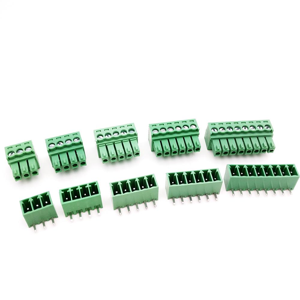 10 ชุด KF15EDG 3.5 มม.PCB Pluggable Terminal Block Connectors 2/3/4/5/6/7/8/9/10P มุมโค้ง KF15EDG-3.5 ทองแดงสีเขียว RoHSr
