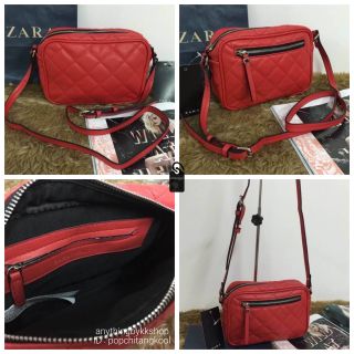 ZARA QUILTED MESSENGER BAG กระเป๋าสะพายไหล่ยาว สีแดง