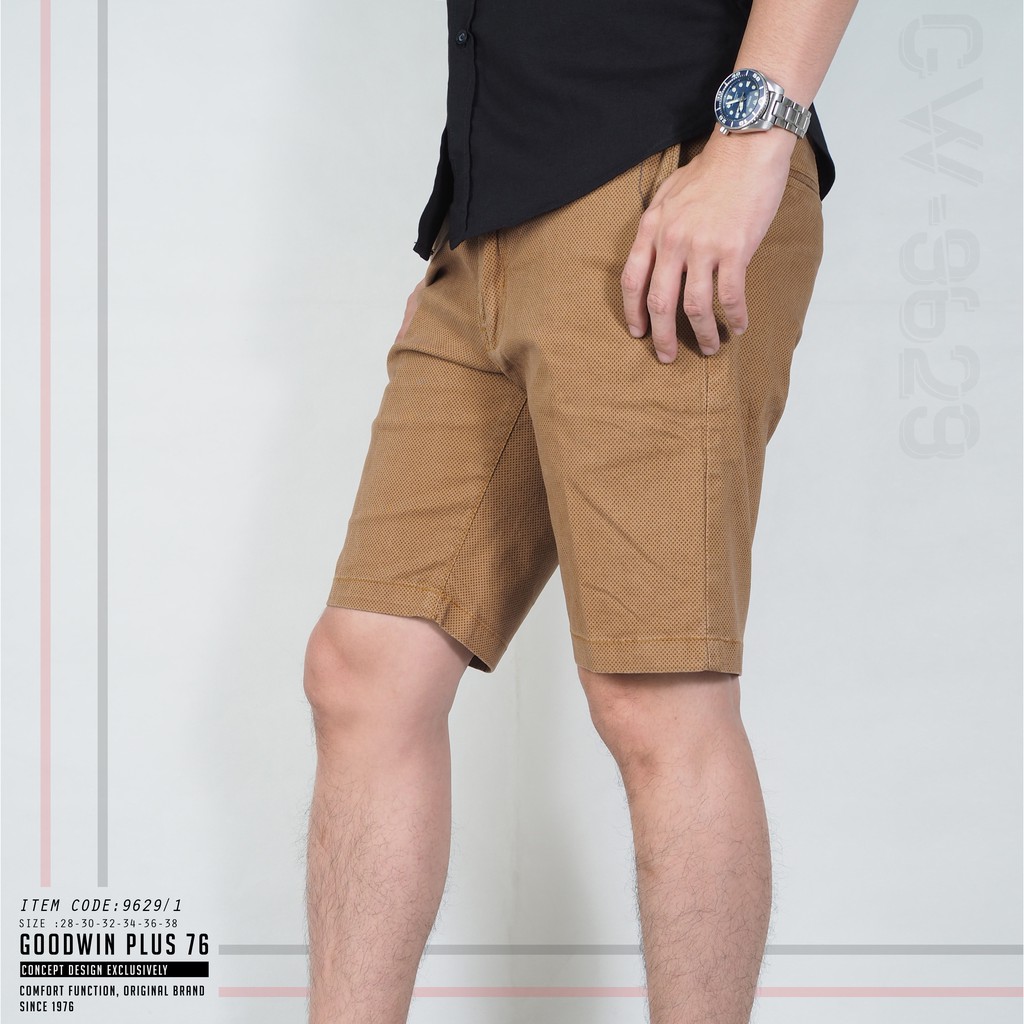 GW 9629 กางเกงขาสั้น ผู้ชาย ผ้ายืด พิมพ์ลาย ลายจุด ยาว 19 นิ้ว ไซส์ 28-38 Goodwin Brand