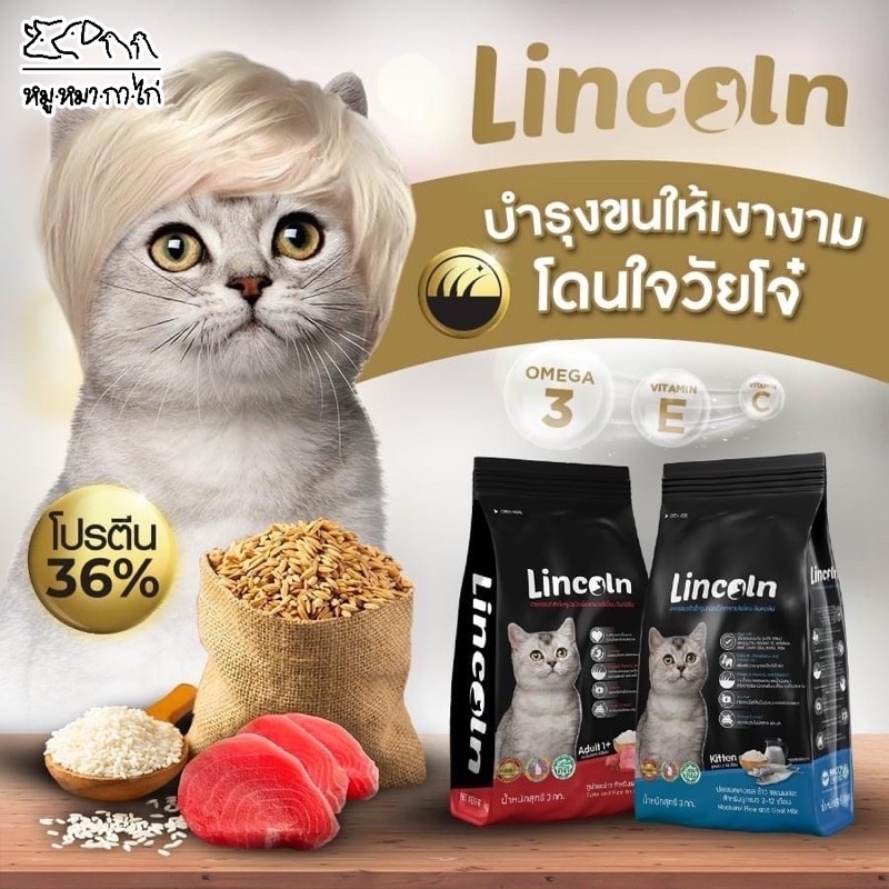 Lincoln อาหารแมวลินคอล์นแบบเม็ด สำหรับลูกแมว แมวโต (ขนาด1กิโลกรัม)