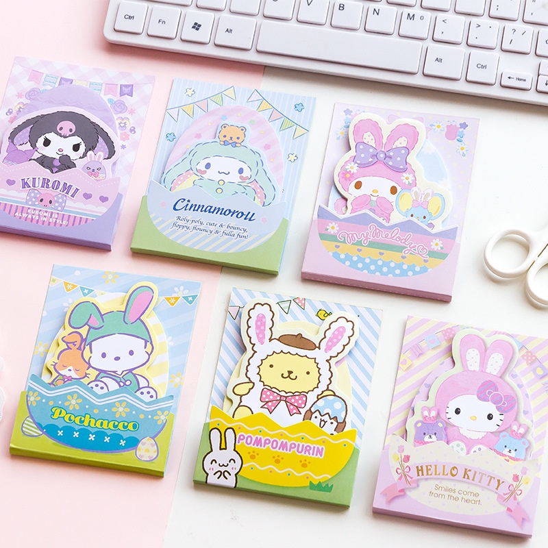 Sanrio Series Sticky Notes Notepad Melody Cinnamon Dog Easter Egg Series Notepad Hand Ledger ทิ ้ งข ้ อความNTimes Stick