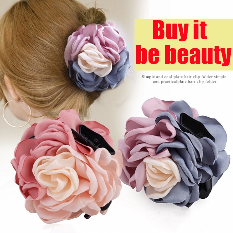 ริบบิ ้ น Rose คลิปผมดอกไม ้ สีดําผมใหญ ่ Claw คลิปแฟชั ่ น Headwear Elegant ผู ้ หญิงอุปกรณ ์ เสริมผม