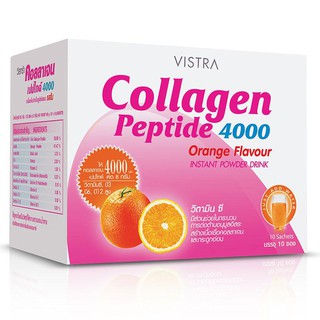 ﻿VISTRA Peptide Collagen 4,000mg. Orange Flavor วิสตร้า คอลลาเจน รสส้ม แบบชงดื่ม เพื่อผิวขาวใสเนียนนุ่ม x10ซอง