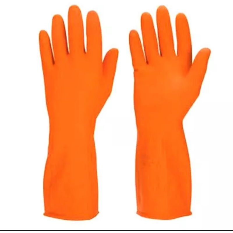 ถุงมือยางสีส้ม แบบหนา ใส่ทำความสะอาด อย่างดี ขนาด S/L (มี 1 คู่/แพ็ค)