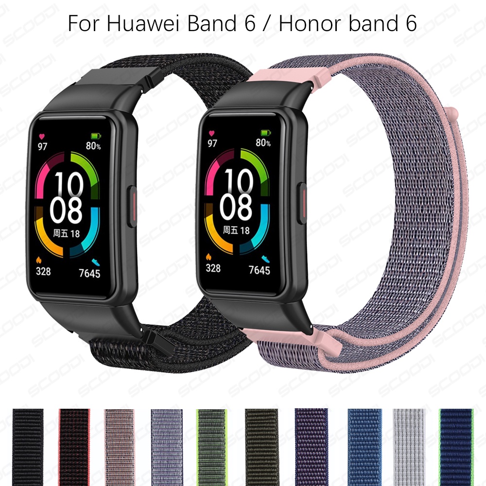 สายทอห ่ วงไนลอนสําหรับ Huawei band 6 / 6pro / Honor band 6 สร ้ อยข ้ อมือนาฬิกาข ้ อมือสมาร ์ ทนาฬิกา