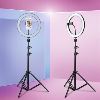 ชุดไฟไลฟ์สด ไฟแต่งหน้า ขาตั้ง+ไฟ พร้อม RING LIGHT LED 26CM ขาสูง 1.2m