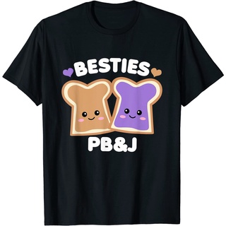 เสื้อยืดผ้าฝ้ายพรีเมี่ยม เสื้อยืดลําลอง แขนสั้น พิมพ์ลายตัวอักษร PB&amp;J BFF สีขาว ผู้หญิง