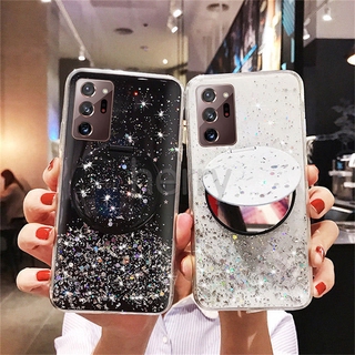 เลื่อมแวววาว TPU อ่อนนุ่ม เคสโทรศัพท์สำหรับ Samsung Galaxy S20 Ultra S20 FE S10 S9 S8 Plus ท้องฟ้าเต็มไปด้วยดวงดาว พร้อมฝาครอบกระจกมองข้าง