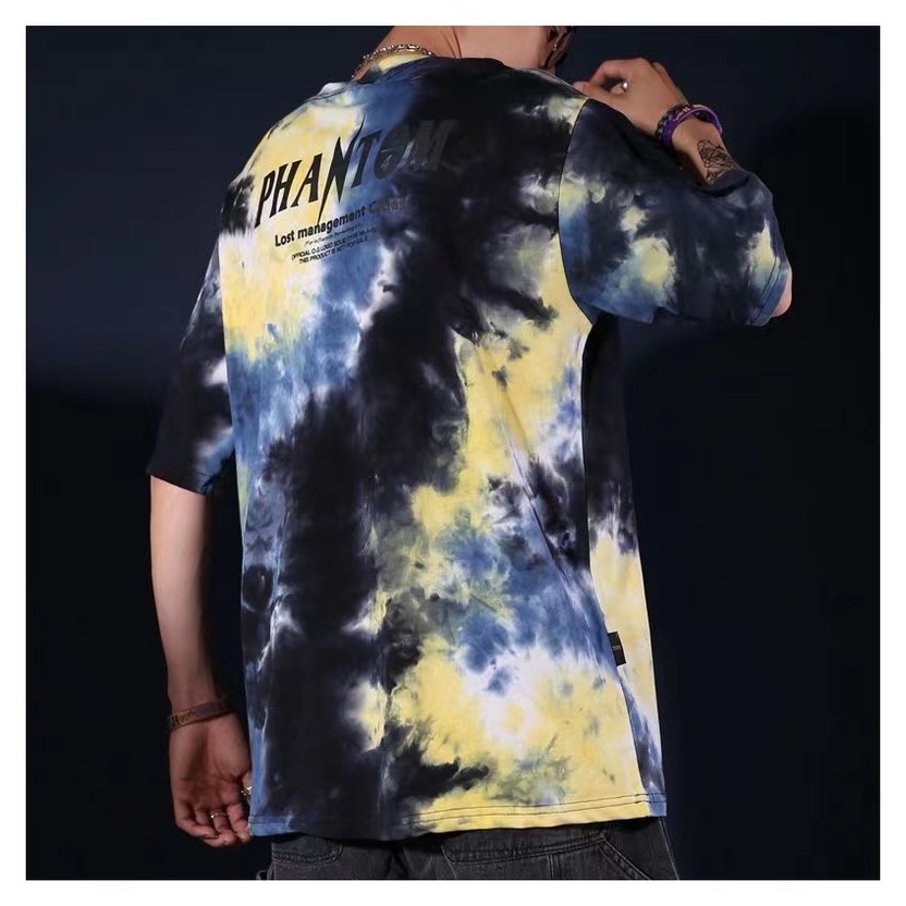 พร้อมส่ง เสื้อยืดคอกลม ผู้ชาย มัดย้อม แขนสั้น สไตล์ญี่ปุ่น