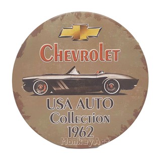 ป้ายสังกะสีวินเทจ Chevrolet, USA Auto Collection 1962 (ปั๊มนูน)