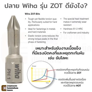 Wiha ZOT Torsion ดอกไขควงแฉก PH1/PH2/PH3 (เลือกขนาด) ยาว 25มม แกน 1/4นิ้ว รุ่น 7011 ZOT PH