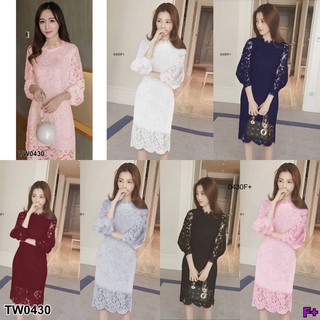 TwinsShopVip💗พร้อมส่ง TW0430 เดรสลูกไม้แขนตุ๊กตา doll sleeve lace dress