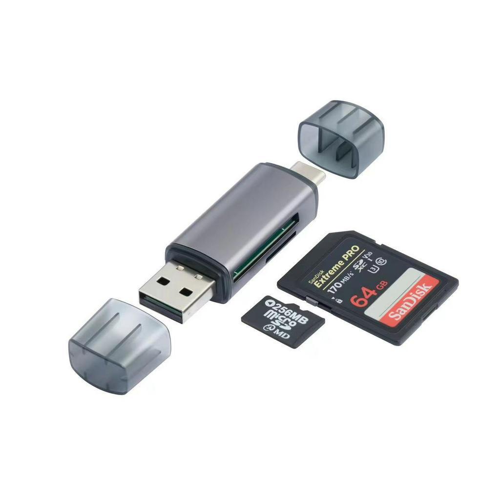 มาใหม่ เครื่องอ่านการ์ด OTG อะลูมิเนียมอัลลอย 4 in1 อเนกประสงค์ สําหรับโทรศัพท์มือถือ คอมพิวเตอร์ การ์ด TF SD การอ่านและการเขียนที่เสถียร