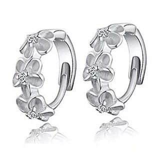 925 Sterling Silver Hoops Earrings French Lock Style ต่างหูเงิน แฟชั่นตัวล็อกแบบฝรั่งเศ