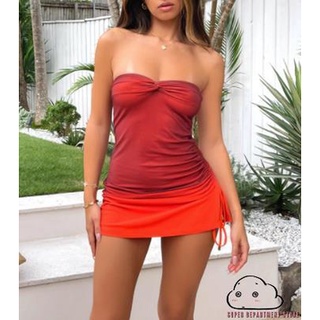 SUPER-New Sexy Women Strapless Dress Bodycon Off Shoulder Side Drawstring Mini Dress y2k