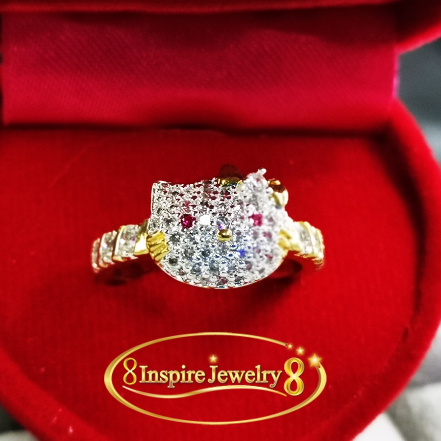 INSPIRE JEWELRY  แหวนหน้าแมว ตาพลอยฝังเพชรสวิส หุ้มทองแท้ 100% or  gold plated งานจิวเวลลี่ สวยงาม ปราณีต คุณภาพเกินราคา