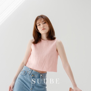 SUUBE Lala cropped top - Peach เสื้อครอปแขนกุด กระดุมหลัง ผ้าลินินแท้100% ใช้ผ้า2ชั้น