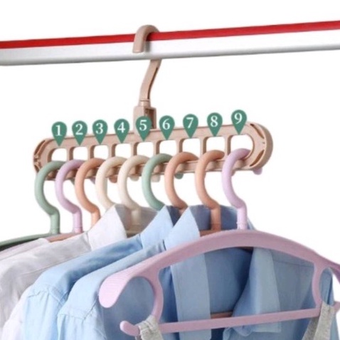 FRไม้แขวนเสื้อประหยัดพื้นที่ มี 9 ช่อง จัดระเบียบผ้า (พร้อมส่งจากไทย)