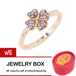 Tips Gallery แหวน ใบนำโชค หุ้มทองคำ 24K ประดับ ออสเตรียคริสตัล รุ่น Lucky Clover Pave ring Design TRS036