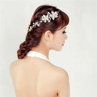 ที่คาดผมประดับคริสตัลรูปดอกไม้สีเงิน ทีคาดผมเจ้าสาวดอกไม้