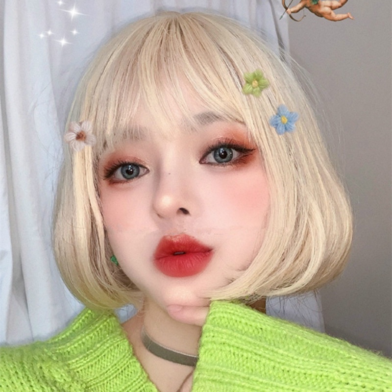 วิกผมสังเคราะห์ วิกผมบ๊อบสั้น มีหน้าม้า สําหรับผู้หญิง สีดํา สีครีม สีขาว สีเทา สีชมพูอ่อน โลลิต้า คอสเพลย์ ปาร์ตี้ ผมธรรมชาติ