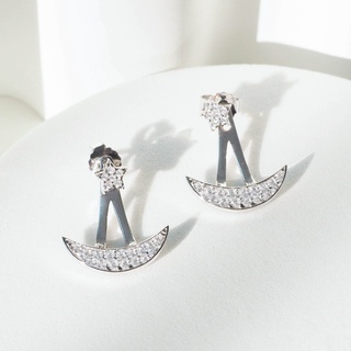 Silvermatters ต่างหูก้านคริสตัลดาวห้อยพระจันทร์เสี้ยว (Crystal Star with Crescent Moon Stud Earrings)