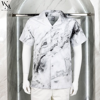 เสื้อเชิ้ตฮาวายแขนสั้นลายหินอ่อน(ไอซเกรย์) : Hawaii Ice Grey Marble Shirt  (Short-sleeved)