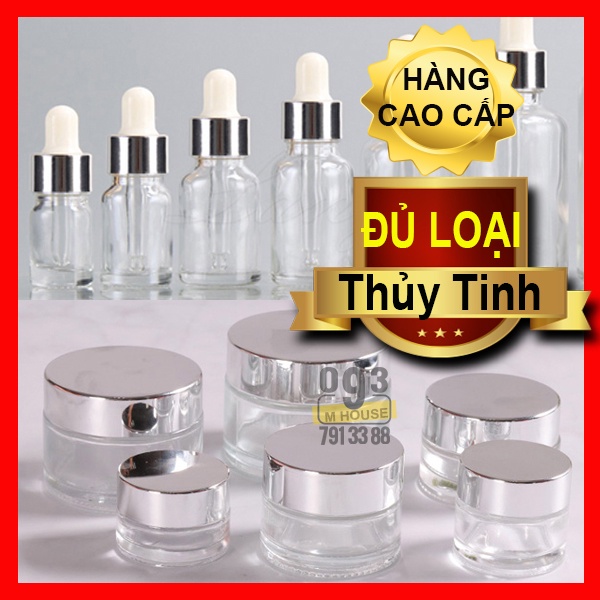 Combo ขวดแก้วเครื่องสําอางพร้อมฝาปิดเงิน 5g/10g/15g 5ml/10ml/15ml