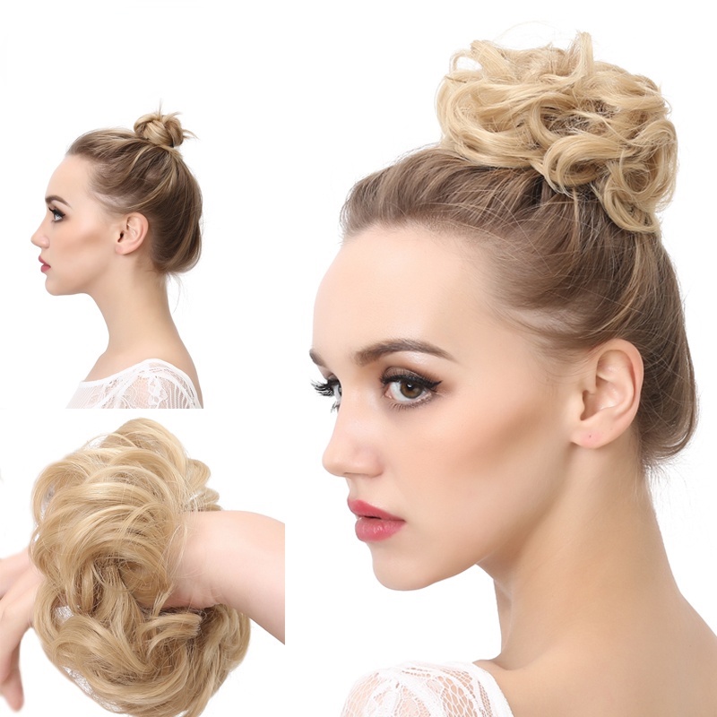 ต่อผมซาลาเปา ผมหยิกยุ่ง ยืดหยุ่น ผม Scrunchies แฮร์พีซสังเคราะห์ Chignon โดนัท อัพโด้ แฮร์พีช สําหรับผู้หญิง เด็กผู้หญิง