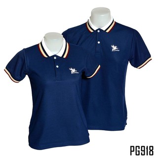 King Pegasus - เสื้อโปโลผู้ชาย Pegasus ผ้านิ่มใส่สบาย สีกรม ปกขาว/กรม/แดง รหัส PG918