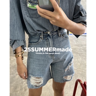 25SUMMERmade | กางเกงยีนส์ขาสั้นรุ่น Ripped Detail Biker Denim