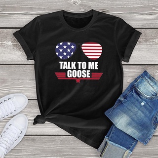 เสื้อยืดผ้าฝ้ายพิมพ์ลายแฟชั่นเสื้อยืด พิมพ์ลายกราฟฟิค Talk To Me Goose 4Th Of July สไตล์วินเทจ สําหรับผู้หญิง