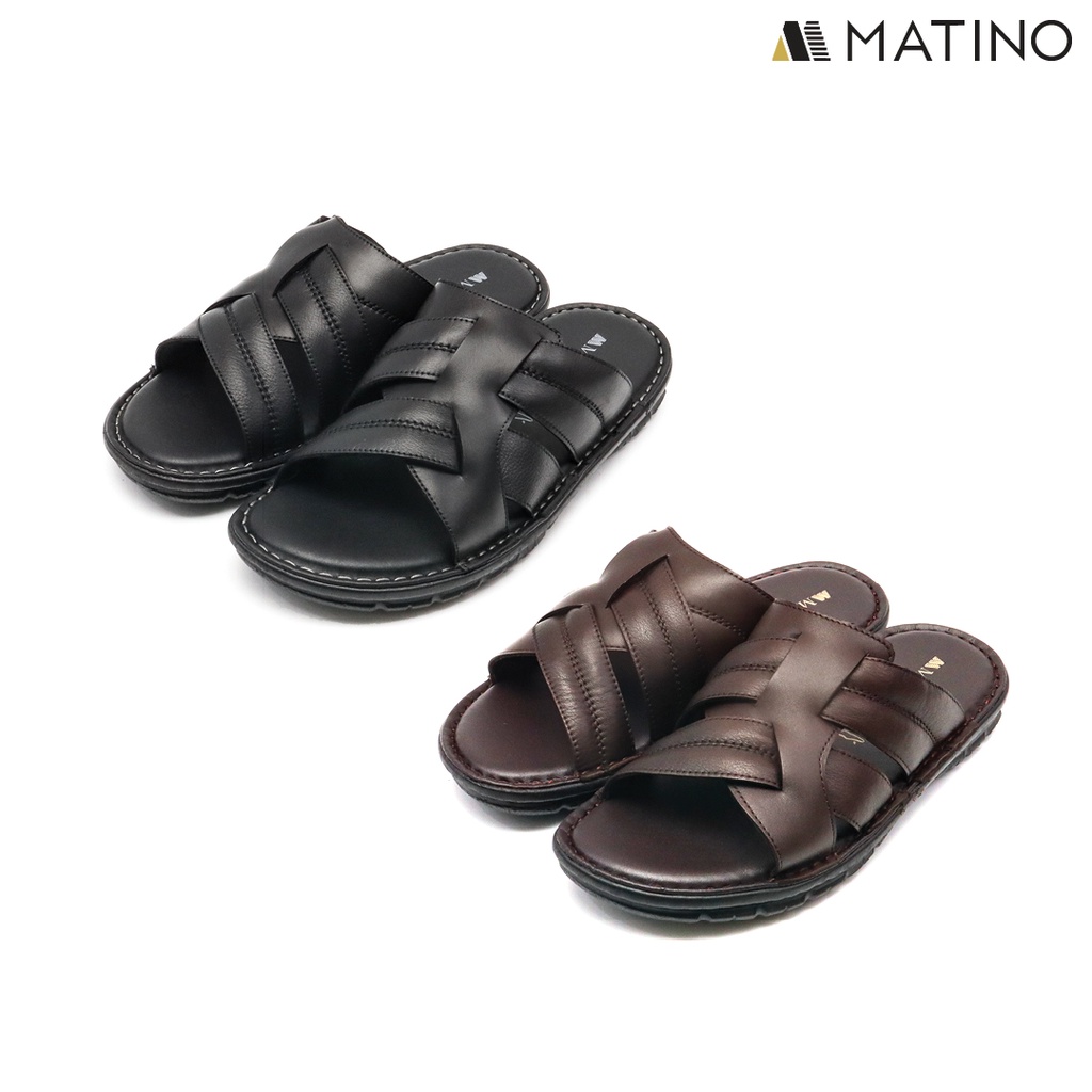 MATINO SHOES รองเท้าแตะชายหนังแท้ รุ่น MC/T 9321 - BLACK/BROWN