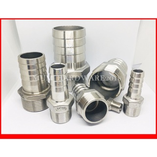หางปลาไหลสแตนเลสเกลียวนอก ท่อสวมสายยาง (Stainless Hose Nipple )เกลียวประปา BSPT เกรด304  มีให้เลือกหลายขนาด