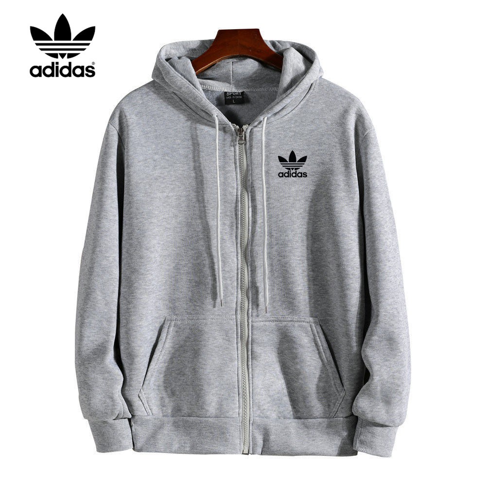Adidas เสื้อยืดกีฬามีฮู้ดแขนยาวผู้ชายลำลอง