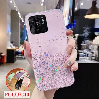 เคสโทรศัพท์มือถือแบบนิ่ม TPU ใส แต่งกลิตเตอร์ดาว ไล่โทนสี หรูหรา สําหรับ XiaoMi POCO C40 Redmi10C Mi POCOC40