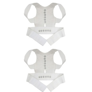 ชุดแก้ปวดหลังปวดเอว พยุงหลัง มีแม่เหล็ก แก้หลังค่อม ไหล่งอ Power Magnetic Posture Support Back 2 ชิ้น (สีขาว)