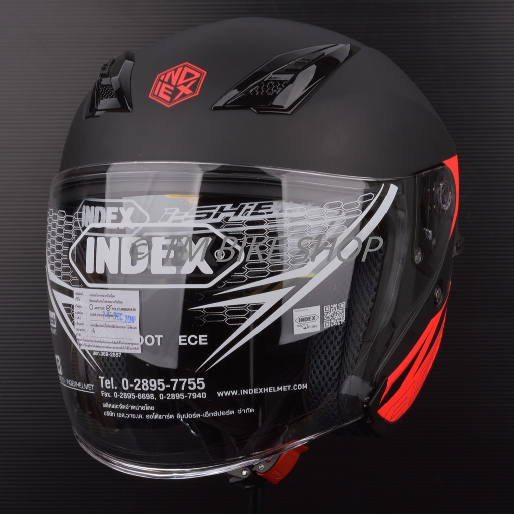 B-Helmet-หมวกกันน็อค INDEX หมวกกันน็อคถูก รุ่น ASTRO แว่นสองชั้น ฟองน้ำถอดซักได้ สีดำด้าน (BLACKFROST) มี 3ขนาด M L XL