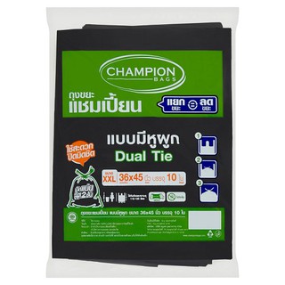 แชมเปี้ยน ถุงขยะแบบมีหูผูก ขนาด XXL 36 x 45 นิ้ว 10 ใบ ถุงขยะ Champion Size XXL 36 x 45inches Dual Tie Garbage Bags 10pc