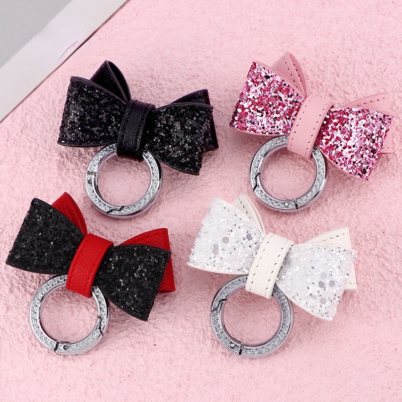 ✨พร้อมส่ง✨พวงกุญแจหนัง จี้รูปโบว์ ฝังเพชร ขนาดเล็ก แบบสร้างสรรค์