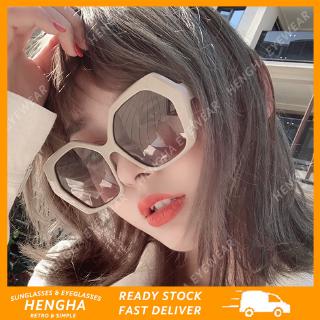 【HENGHA】【พร้อมสต็อก】INS แฟชั่นขนาดใหญ่สแควร์กรอบแว่นกันแดดผู้หญิง / ผู้ชายป้องกัน UV400 แว่นตา