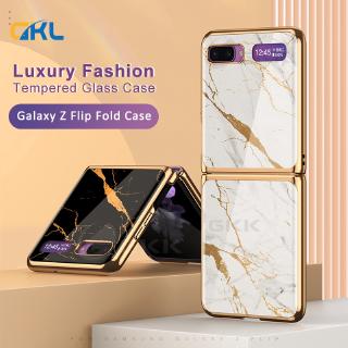 gkl เคสกระจกนิรภัยแบบพับหรูหราสําหรับ samsung galaxy z flip 9 d hard สําหรับ samsung z f 7000 f 700f