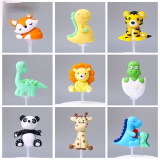 ป้ายตกแต่งเค้กวันเกิดรูปลิงไดโนเสาร์แพนด้ายีราฟ 3D